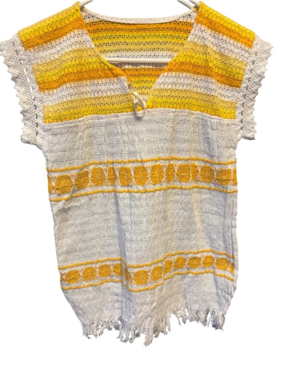 White & Yellow Crochet Tunic
